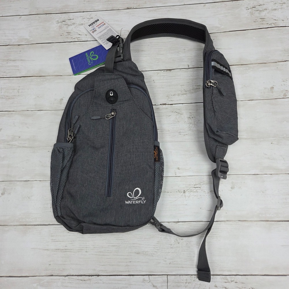 Waterfly Sling Backpack Crossbody Bag Outdoor Hiking Unisex OS Gray Recycled